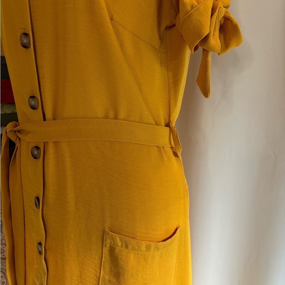 Yellow Cuffed Sleeve Mini Shirt Dress - Picture 4 of 13
